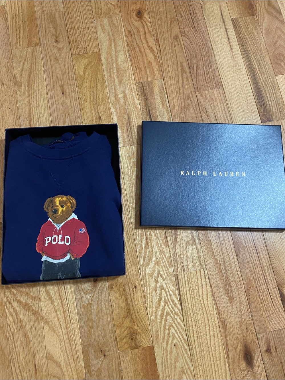 Ralph Lauren Navy Crewneck Sweater with Polo Bear Graphic